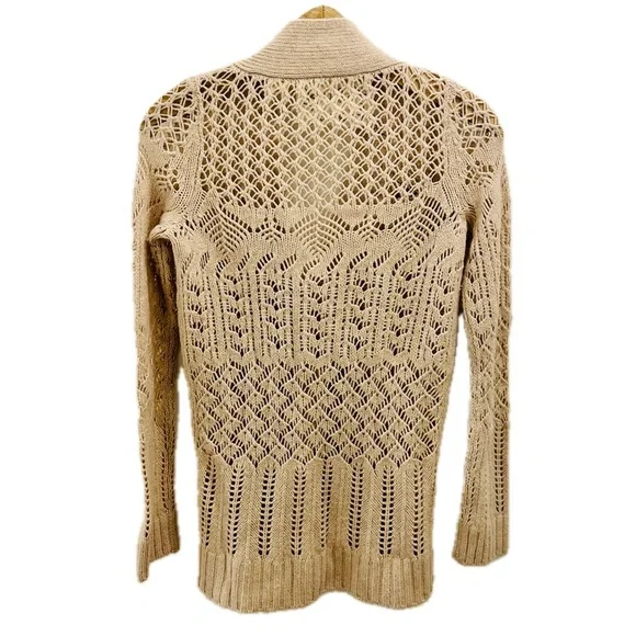 Anthropologie Field Flower Cardigan small tan beige wool cashmere crochet - Picture 2 of 13